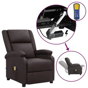 vidaXL Poltrona de massagens elevatória couro genuíno castanho