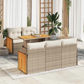 vidaXL 6 pcs conjunto sofás jardim com almofadões vime PE/acácia bege