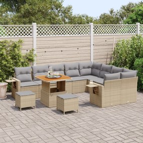 Conjunto de Sofá de Jardim com 12 Peças e Almofadas Bege Rattan de Pol