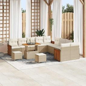 Conjunto de Sofá de Jardim vidaXL 13 Peças com Almofadas em Bege Rattan Acácia
