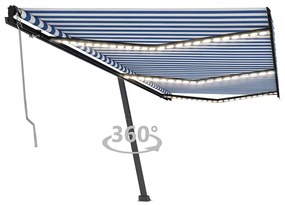 vidaXL Toldo autom. c/ LED e sensor de vento 600x350 cm azul/branco