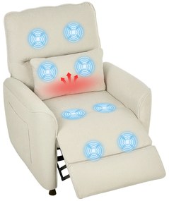 Poltrona Relax com Aquecimento Lombar e Massagem por Vibração Poltrona Reclinável com Função de Memória 88x93x102 cm Creme