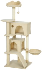 PawHut Arranhador para Gatos com Múltiplas Plataformas Cama 2 Cavernas Rede Escada Postes de Sisal 48x48x140 cm Bege | Aosom Portugal