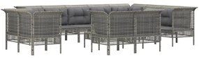 13 pcs conjunto lounge de jardim c/ almofadões vime PE cinzento