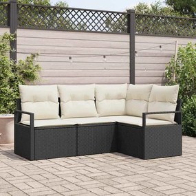 Conjunto de Sofá de Jardim vidaXL 4 Peças com Almofadas Preto Rattan Poli