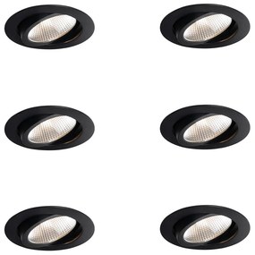 Conjunto de 6 focos embutidos pretos 9,5cm incl. LED 1300 lm regulável IP23 - Gaius