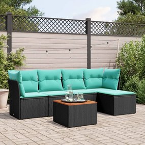 vidaXL 6 pcs conjunto de sofás p/ jardim c/ almofadões vime PE preto