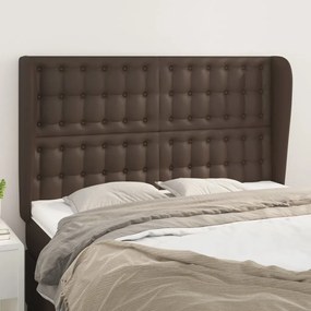 vidaXL Cabeceira cama c/ abas couro artif. 147x23x118/128 cm castanho