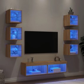 vidaXL 8pcs móveis parede p/ TV c/ LEDs deriv. madeira carvalho sonoma