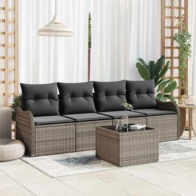 vidaXL Conjunto de Sofás de Jardim de 5 Peças com Almofadas Cinzento Rattan Poliéster