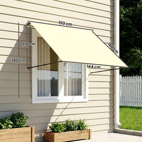 Toldo manual retrátil com inclinação ajustável, 150 x 116 cm, proteção UV, alumínio e poliéster, cor creme