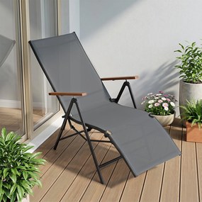 Espreguiçadeira de Jardim Dobrável, 57 x 72-138 x 91-110 cm, Encosto Ajustável em 5 Posições, Cinzento