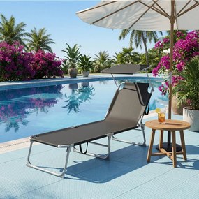 Espreguiçadeira jardim dobrável, com capacidade para 110 kg, com pára-sol ajustável Preto