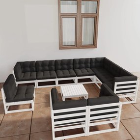 11 pcs conj. lounge de jardim c/ almofadões pinho maciço branco