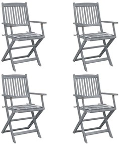 vidaXL Cadeiras exterior dobráveis c/ almofadões 4 pcs acácia maciça