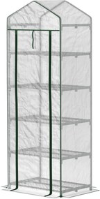 Estufa de jardim para varanda com 5 prateleiras, 0,69 x 0,49 x 1,93 m, em aço com lona removível em PE branco