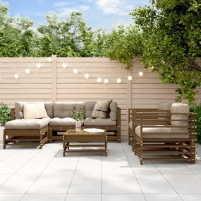 vidaXL 7pcs conj. lounge jardim+almofadões madeira maciça castanho-mel