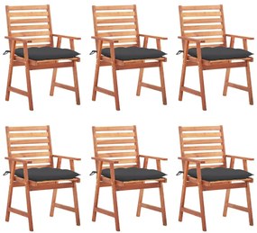 Cadeiras de jantar p/ jardim 6 pcs c/ almofadões acácia maciça