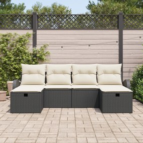 Conjunto de Sofá de Jardim de 6 Peças com Almofadas Preto Rattan Poliv