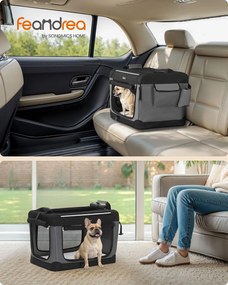 Transportadora dobrável para animais estimação 60 x 42 x 42 cm com 4 portas em tecido de rede Preto