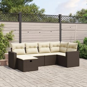 6 pcs conjunto de sofás jardim c/ almofadões vime PE castanho