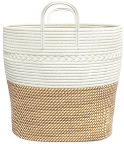 Cesto de arrumação Ø43x38 cm algodão castanho e branco