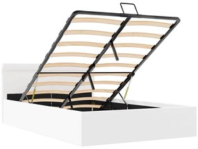 Cama hidráulica c/ arrumação LED 120x200cm couro artifi. branco