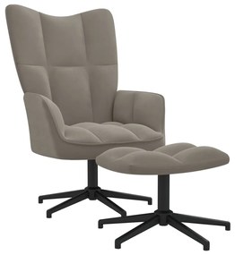 328106 vidaXL Cadeira de descanso com banco veludo cinzento-claro