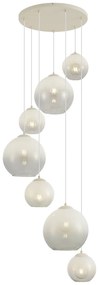 Candeeiro suspenso Art Deco bege com vidro branco 7 luzes - Sandra Art Deco