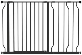 PawHut Barreira de Segurança para Cães Extensível para Escadas e Portas 75-115 cm com 2 Extensões e 10-20 cm Altura 76 cm Preto
