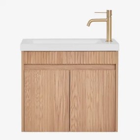 Conjunto De Móvel De Casa De Banho Suspenso Em Madeira Com Lavatório Integrado Narek Castanho Fresno & Sem Espelho & Dourado - Sklum