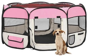Parque dobrável p/ cão c/ saco de transporte 145x145x61cm rosa