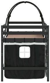 Cama alta criança c/ túnel 90x200 cm pinho maciço branco/preto