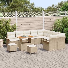 Conjunto de Sofá de Jardim com 12 Peças e Almofadas Bege em Rattan e P