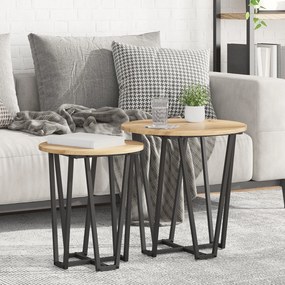 Conjunto de Mesas Laterais 2 pcs Carvalho Artesanal em Madeira e Metal