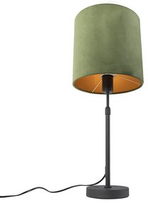 Candeeiro de mesa preto com veludo verde com dourado 25 cm - Parte Country / Rústico