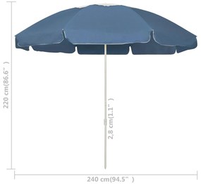 Guarda-sol de praia 240 cm azul