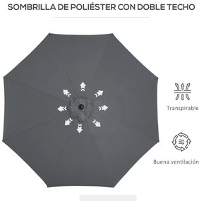 Chapéu de Sol de Jardim Ø295x250cm com Manivela Chapéu de Sol Exterior