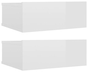 Mesa de cabeceira suspensa 2 pcs 40x30x15 cm branco brilhante