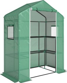 Outsunny Estufa de Jardim com 1 Porta 2 Janelas e Prateleiras de 2 Níveis em Forma de U para Cultivo de Plantas 140x73x190 cm Verde | Aosom Portugal