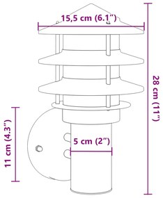 Candeeiro de parede para exterior aço inoxidável prateado