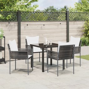 Conjunto de Jantar de Jardim com Almofadas Castanho Rattan Poliéster