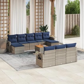 vidaXL 11 pcs conjunto sofás de jardim c/ almofadões vime PE cinzento