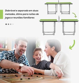 Mesa de Ping Pong Pequena Dobrável 182x91x76 cm com Rede e Estrutura de Aço Verde