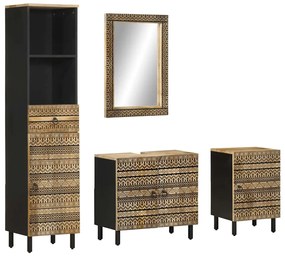 vidaXL 4 pcs conj. móveis p/ casa de banho madeira de mangueira maciça