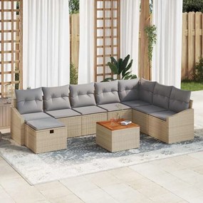 vidaXL Conjunto de Sofás de Jardim de 9 Peças com Almofadas de Rattan Poli Bege