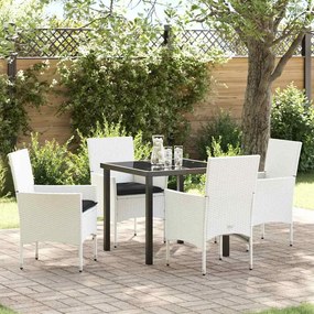 Conjunto de Jantar de Jardim com 5 Peças e Almofadas Brancas em Polyra