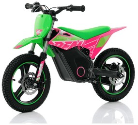 Mini moto elétrica para crianças velocidade até 30Km/h C/Limitador RFN Warrior SX-E350 14/14” 350W Verde e Rosa