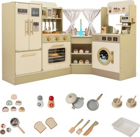 Cozinha de brincar de Canto infantil 146,5 x 54 x 85,5 cm com torneira e máquina de lavar louça 21 acessórios Eletrodomésticos para crianças 3+ anos V