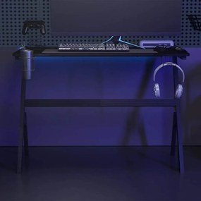Secretária de gaming c/ luzes LED forma de Y 110x60x75 cm preto